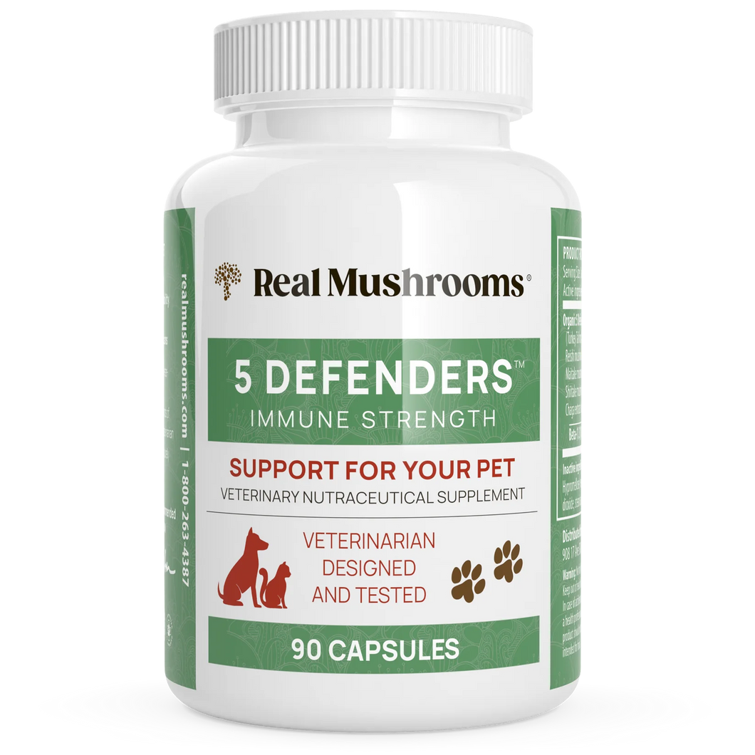 Real Mushrooms -- 5 Defenders Organic Mushroom Blend Capsules for Pets